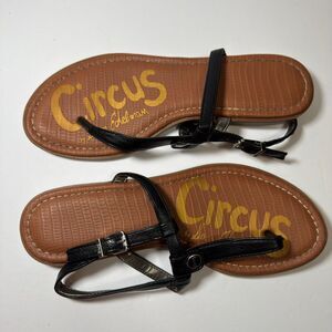 Circus by Sam Edelman Sandals Womens Sz 7 Cayden Black T-Strap Flat Thong Shoes